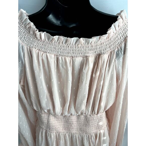 Uguest NWT Blush Pink Romantic Mini Dress sz L Barbiecore Prairie Brunch Ruffles - Picture 7 of 12